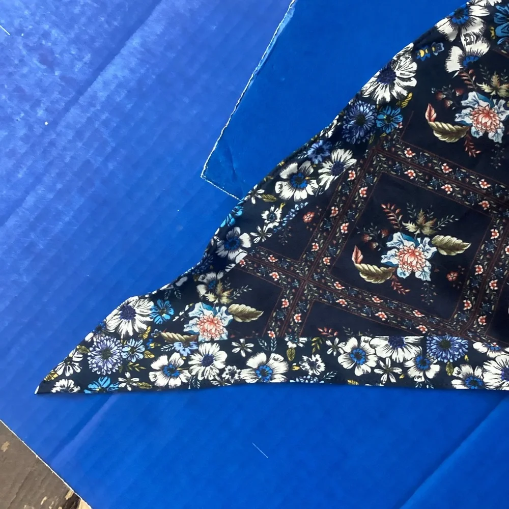 Anthropologie Navy Floral Silk-Blend Scarf